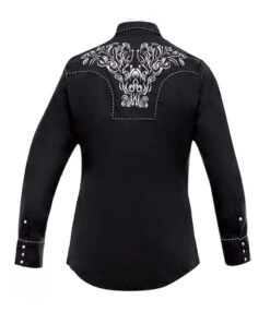 Camisa Ranger's Vaquera Para Hombre Negra Con Recamado Blanco -Oeste Vaqueros Tienda 011CA01 Negro espalda
