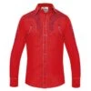 Camisa Vaquera Roja Con Bordados Azules Estilo Charro Para Hombre