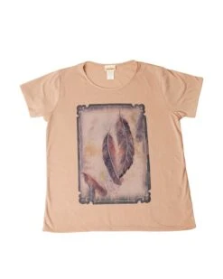 Camiseta Rosa Para Mujer Moda Cowgirl Marco Envejecido Con Plumas