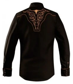 Camisa Ranger's Negra Estilo Vaquero Con Calavera De Vaca Bordada Trasera