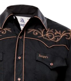 Camisa Ranger's Negra Estilo Vaquero Con Calavera De Vaca Bordada Trasera 5 Camisa Ranger's Negra Estilo Vaquero Con Calavera De Vaca Bordada Trasera -Oeste Vaqueros Tienda 013CA01 NEGRO detalle