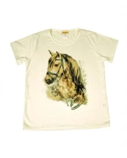 Camiseta Blanca Para Mujer Dibujo Caballo Con Piedras Brillantes
