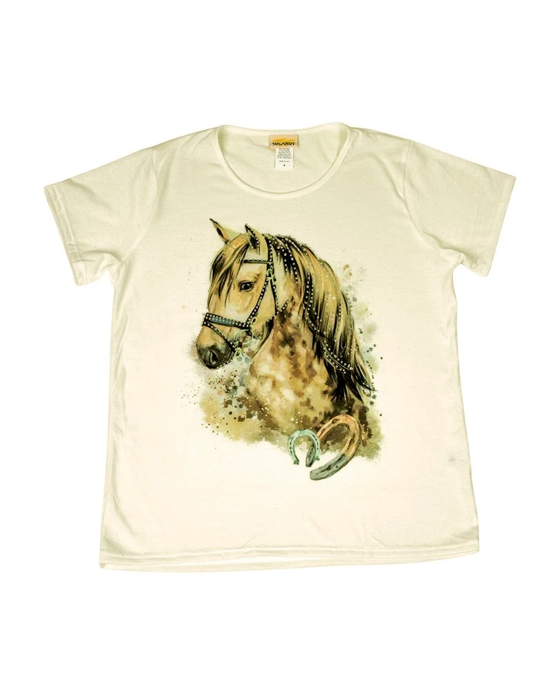 Camiseta Blanca Para Mujer Dibujo Caballo Con Piedras Brillantes