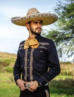 Camisa Negra Ranger's De Mariachi Para Hombre