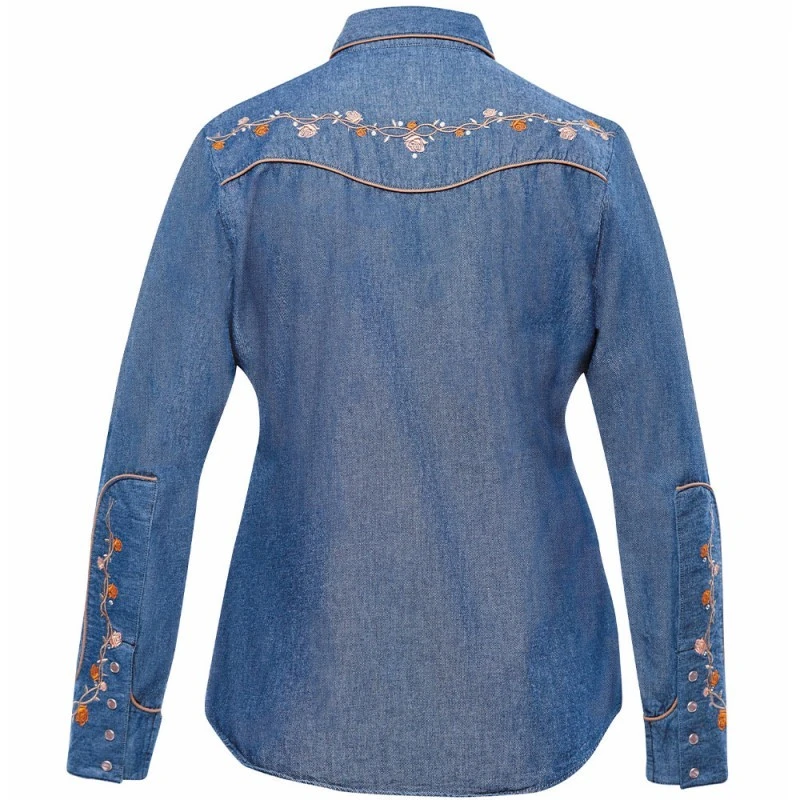 Camisa Vaquera Mujer Denim Ranger's Con Flores Bordadas Y Brillantes 5 Camisa Vaquera Mujer Denim Ranger's Con Flores Bordadas Y Brillantes - Imagen 5