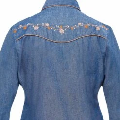 Camisa Vaquera Mujer Denim Ranger's Con Flores Bordadas Y Brillantes 7 Camisa Vaquera Mujer Denim Ranger's Con Flores Bordadas Y Brillantes -Oeste Vaqueros Tienda 035DA01 mezclilla 4