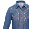 Camisa Vaquera Mujer Denim Ranger's Con Flores Bordadas Y Brillantes