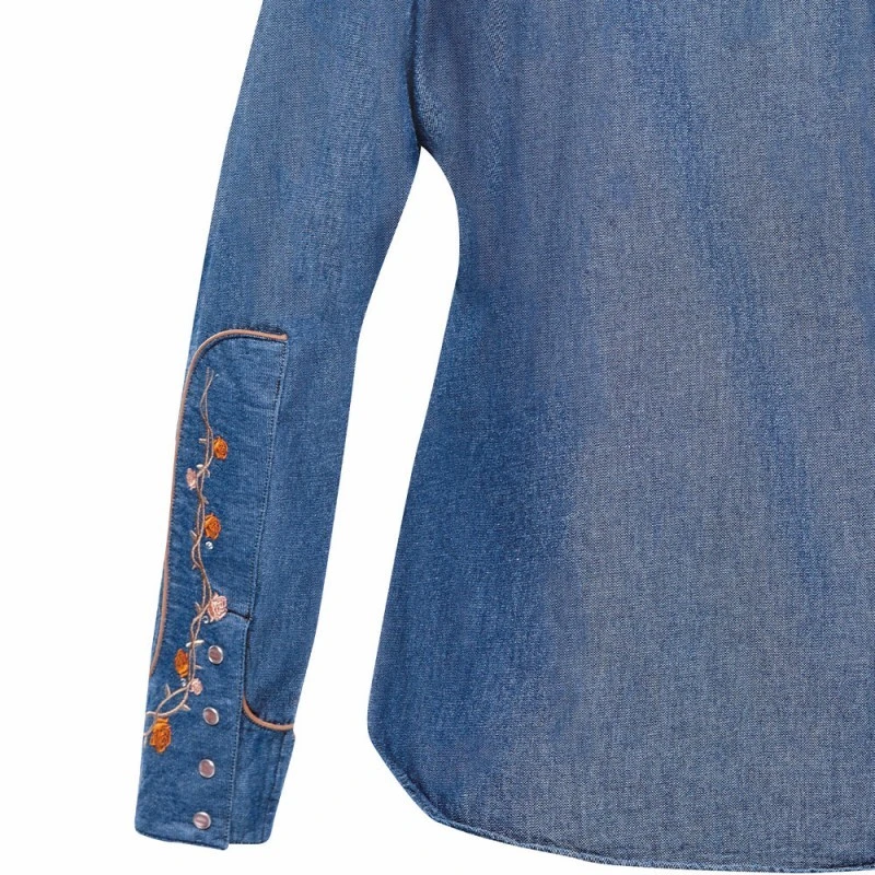 Camisa Vaquera Mujer Denim Ranger's Con Flores Bordadas Y Brillantes 4 Camisa Vaquera Mujer Denim Ranger's Con Flores Bordadas Y Brillantes - Imagen 4