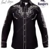 Camisa Negra Ranger's Colección Rafael Amaya Bordado Floral Mangas