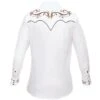 Camisa Blanca Para Hombre Con Bordado Floral Marrón Cowboy