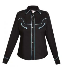 Camisa Negra Con Ribete Turquesa Moda Western Para Mujer Ranger's