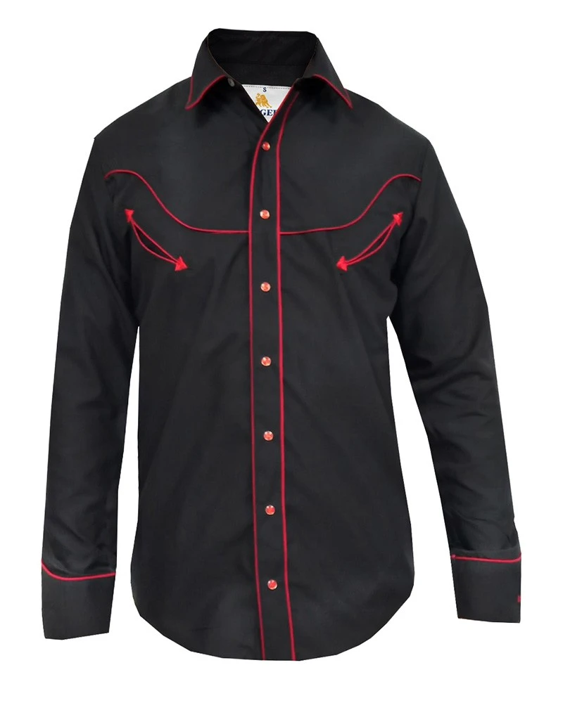 Camisa Western Negra Ranger's Con Ribetes Y Botones Rojos 1 Camisa Western Negra Ranger's Con Ribetes Y Botones Rojos