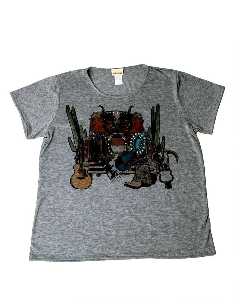Camiseta Western Corte Ancho Para Mujer Camioneta Americana