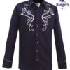 Camisa Western Azul Marino Hecha En México Con Bordado Enlazado Blanco
