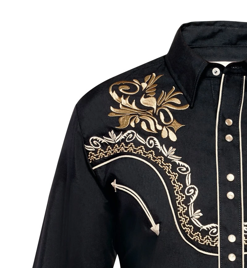 Camisa Vaquera Negra Ranger's Para Hombre Con Cenefas Charras Bordadas 1 Camisa Vaquera Negra Ranger's Para Hombre Con Cenefas Charras Bordadas