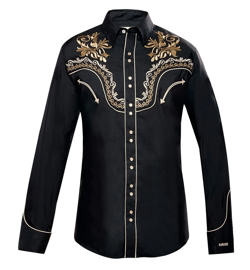 Camisa Vaquera Negra Ranger's Para Hombre Con Cenefas Charras Bordadas 2 Camisa Vaquera Negra Ranger's Para Hombre Con Cenefas Charras Bordadas - Imagen 2
