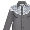 Camisa Cowboy Doble Tono Gris Y Blanco Con Recamado Azul Y Herraduras