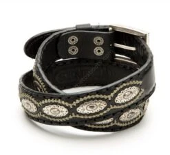 Cinturón De Cuero Negro Sendra Con Conchos Vaqueros Y Trenzado Decorativo