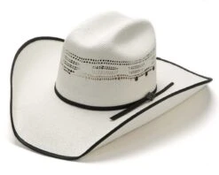Sombrero Cowboy Blanco Unisex Copa Calada Con Banda Negra -Oeste Vaqueros Tienda 50 Ashton