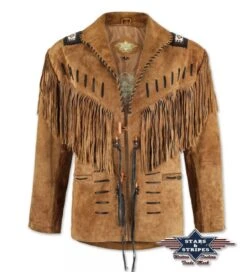 Chaqueta Western Stars & Stripes Piel Girada Marrón Con Flecos