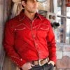 Camisa Lisa Roja Para Hombre Estilo Western Y Rocker Con Vivos Claros