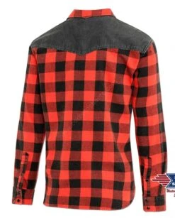 Camisa Vaquera Estilo Leñador Cuadros Rojos Y Negros Con Canesú Denim