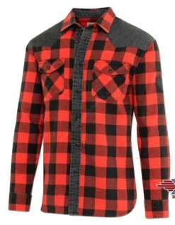 Camisa Vaquera Estilo Leñador Cuadros Rojos Y Negros Con Canesú Denim -Oeste Vaqueros Tienda 50 Lumberjack