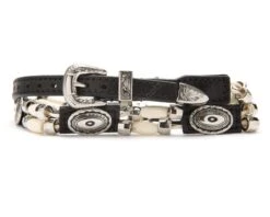 Cinta Negra Para Sombrero Con Abalorios De Hueso Natural Y Conchos