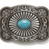 Hebilla Vaquera Concho Plateado Con Piedra Azul Y Filigranas