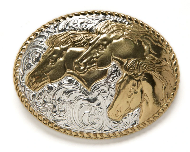 Hebilla Crumrine Chapada Plata Caballos Relieve 2 Hebilla Crumrine Chapada Plata Caballos Relieve - Imagen 2