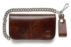 Cartera Motorista Mediana Con Cadena Piel Envejecida Marrón Con águila Grabada