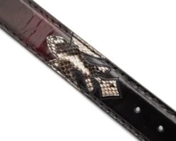 Cinturón Texano Original Belts Combinación Piel Burdeos Y Negra Con Piel De Serpiente -Oeste Vaqueros Tienda 7162 Florentic Burdeos Cabra Brillo Piton BW3