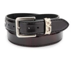 Cinturón Texano Original Belts Combinación Piel Burdeos Y Negra Con Piel De Serpiente -Oeste Vaqueros Tienda 7162 Florentic Burdeos Cabra Brillo Piton BW4