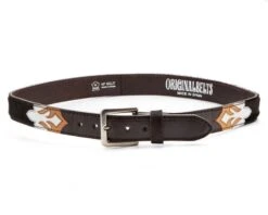 Cinturón Western Pelo De Vaca Marrón Con Detalles Color Blanco Y Crema -Oeste Vaqueros Tienda 7165 Pelo Marron Blanco Cuero
