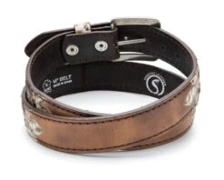 Cinturón Moda Vaquera Combinación Piel Marrón Envejecida Y Engrasada Con Piel De Pitón