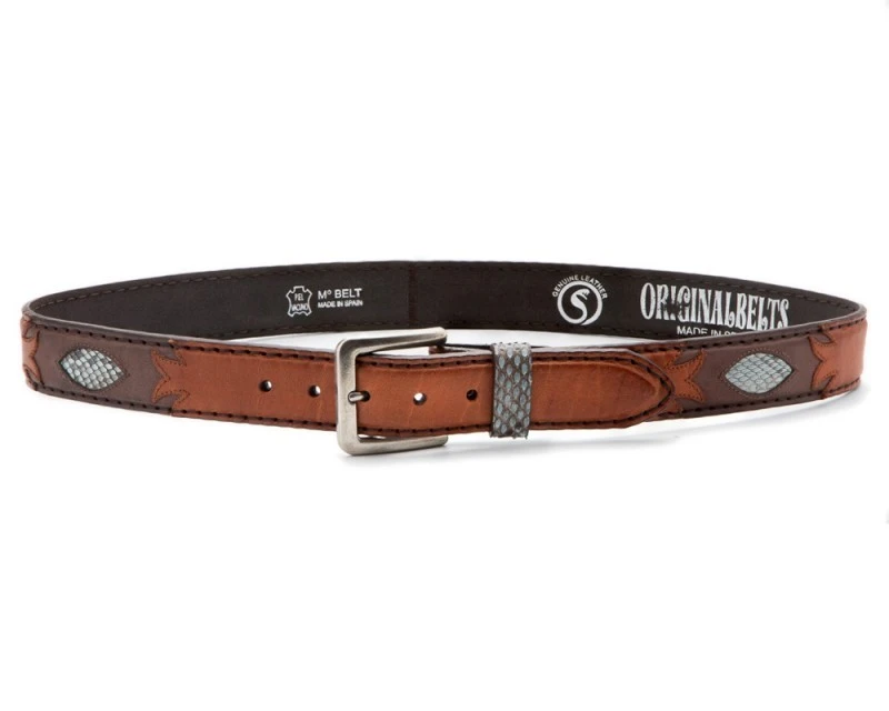 Cinto Cowboy Original Belts Cuero Coñac Y Marrón Con Piel Pitón Azul 2 Cinto Cowboy Original Belts Cuero Coñac Y Marrón Con Piel Pitón Azul - Imagen 2