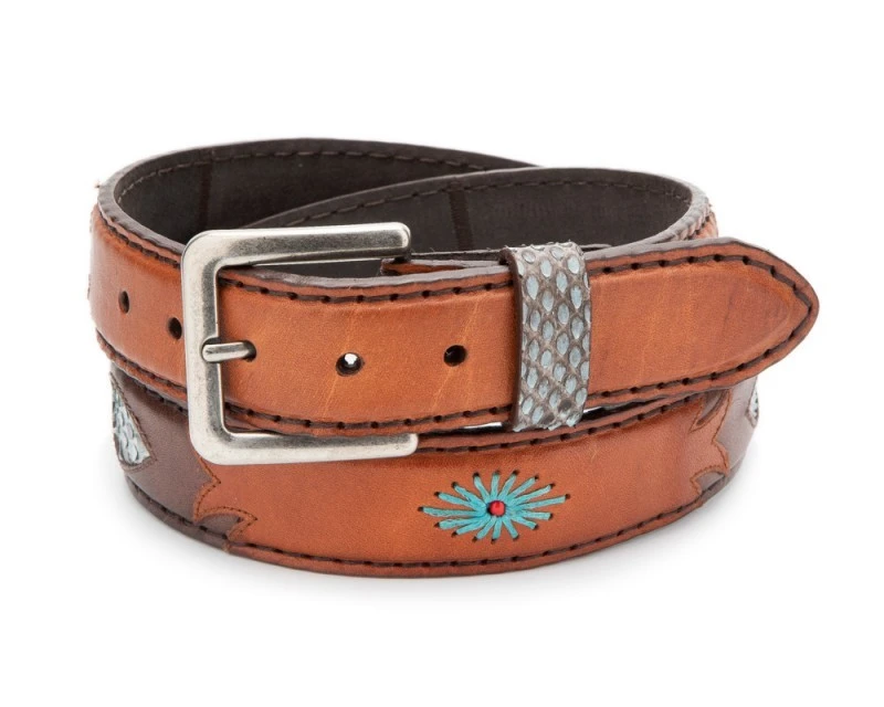 Cinto Cowboy Original Belts Cuero Coñac Y Marrón Con Piel Pitón Azul 4 Cinto Cowboy Original Belts Cuero Coñac Y Marrón Con Piel Pitón Azul - Imagen 4