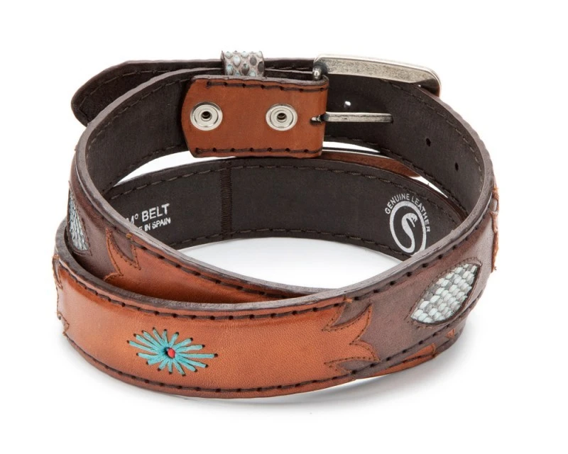 Cinto Cowboy Original Belts Cuero Coñac Y Marrón Con Piel Pitón Azul 3 Cinto Cowboy Original Belts Cuero Coñac Y Marrón Con Piel Pitón Azul - Imagen 3
