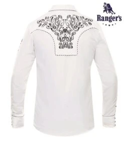 Camisa Cowboy Blanca Con Bordado Negro Ranger's Para Hombre