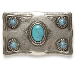 Hebilla Rectangular Metal Envejecido Con Piedras Color Turquesa