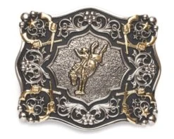 Montana Silversmiths Hebilla Rodeo Jinete Cowboy Sobre Caballo Y Pistolas Cruzadas