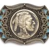 Hebilla Latón Montana Silversmiths Moneda Guerrero Nativo Americano