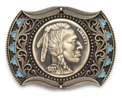 Hebilla Latón Montana Silversmiths Moneda Guerrero Nativo Americano
