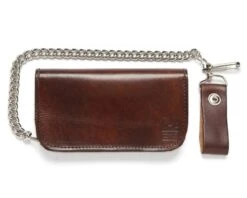 Cartera Con Cadena Marrón Estilo Motero Con Grabado Calavera Y Tibias Cruzadas -Oeste Vaqueros Tienda AB412 6 Trasera