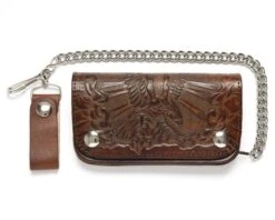 Cartera Con Cadena Cuero Vintage Marrón Con Grabado águila Volando