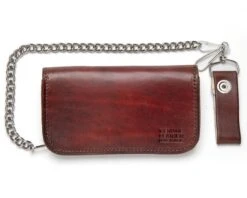 Cartera Cuero Desgastado Marrón Con Cadena Logo Ruta 66 -Oeste Vaqueros Tienda AB412 66New trasera