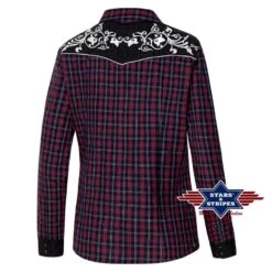 Camisa A Cuadros Country Para Mujer Color Granate Con Canesú En Denim Negro Lavado -Oeste Vaqueros Tienda Abby rot 2 web