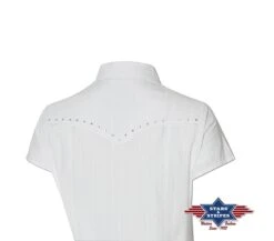 Camisa Blanca Western Para Mujer De Manga Corta Con Pedrería