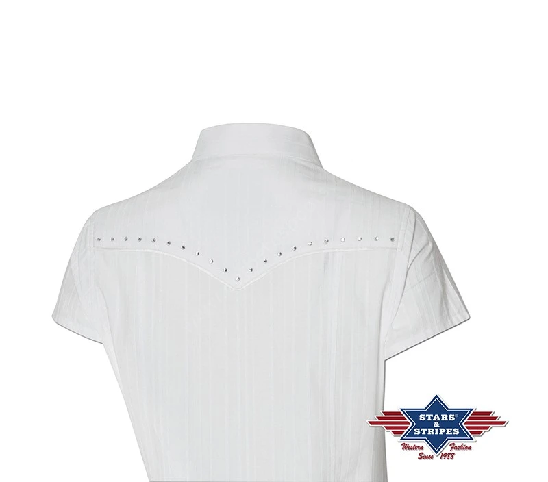 Camisa Blanca Western Para Mujer De Manga Corta Con Pedrería 1 Camisa Blanca Western Para Mujer De Manga Corta Con Pedrería