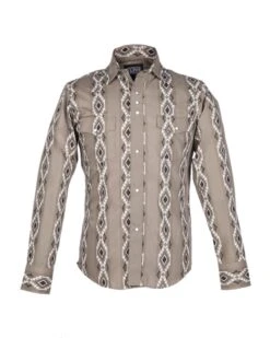 Camisa Cowboy Beige Estampada Con Mosaicos Aztecas Para Hombre